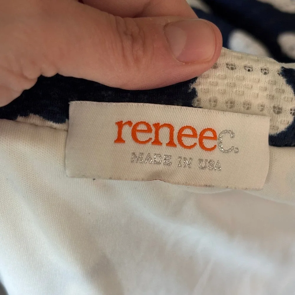 Renee C Floral Flutter Skirt XXL Navy White Textured Knit Perforated Feminine